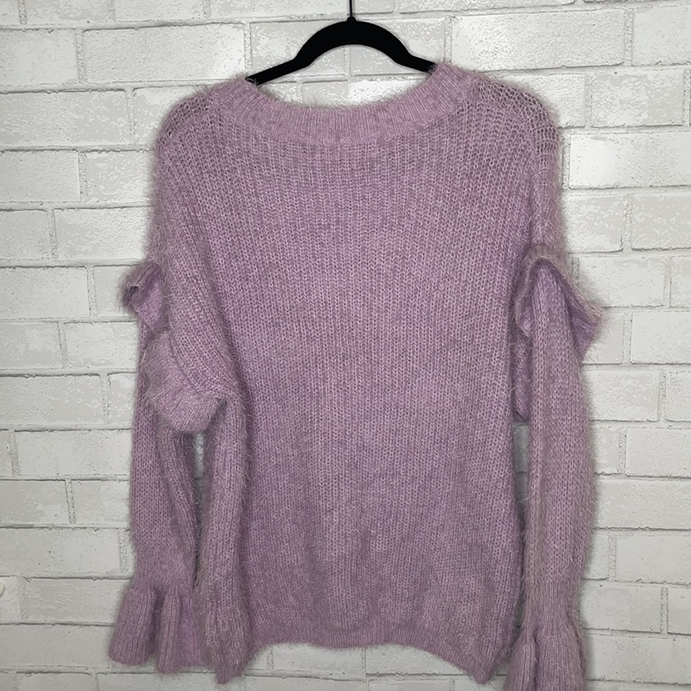 Woven Heart Purple Eyelash Fuzzy Ruffled Sweater - Picture 6 of 9
